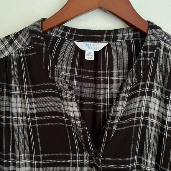 Time and Tru Tiered Shirt Dress XL Plaid Black White Cozy Fall Whimsigoth - Picture 2 of 8